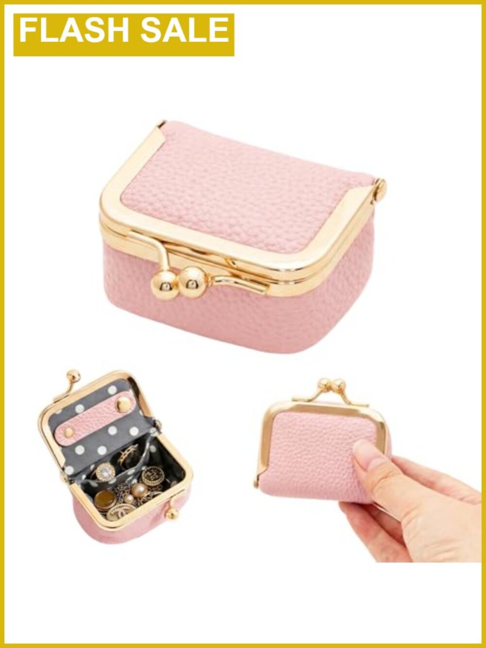 Vintage PU Leather Mini Jewelry Box with Kiss Lock - Portable Travel Ring Case